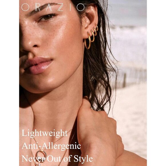 Women’s Stainless Steel Hoop Earrings Set 8 Pairs Gold Silver 10-20MM - Picture 3 of 8